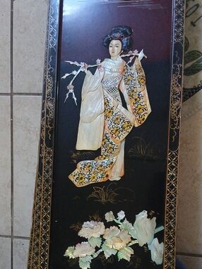 Asian-Inspired Black and Cream Geisha Wall Panel